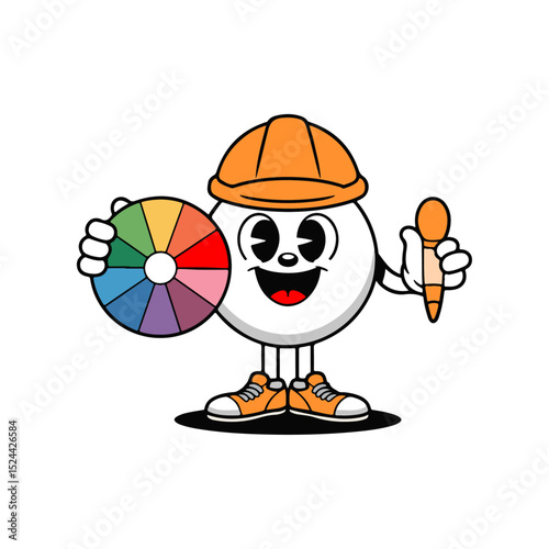 a illustration of a cartoon character in orange hat holding a colour wheel