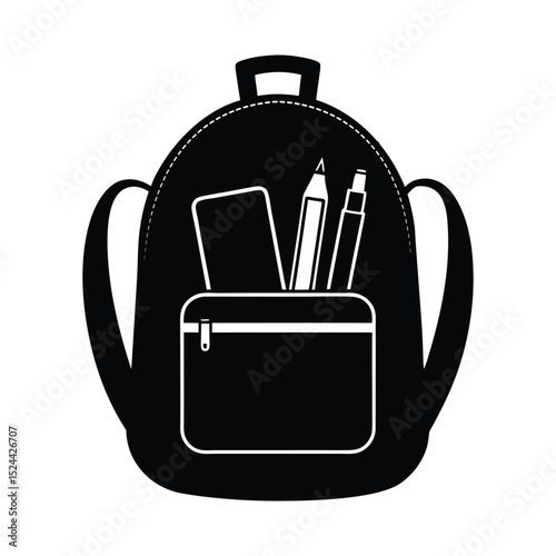 Backpack with school tools vector silhouette  
