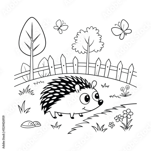 Cute Hedgehog in a Garden Coloring Page