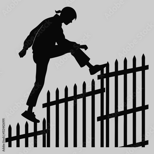 a person stepping over a fence silhouette vector design art and illustration