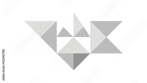 Abstract 3D geometric origami paper boat vector illustration with triangle and arrow design, a light gary toy ship symbol