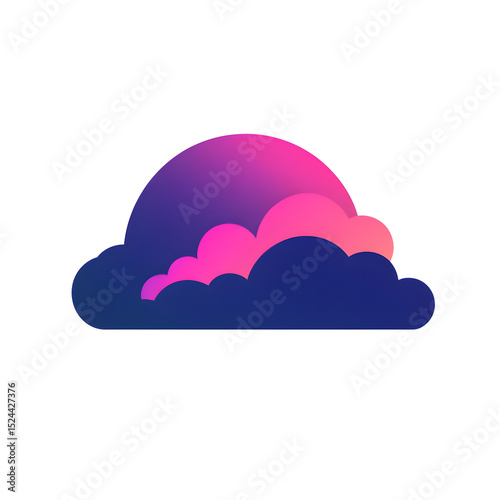 A cloud with a pink and purple sun in the middle. The sky is blue and pink