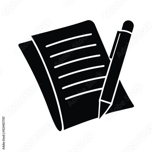 Exam paper and pencil vector silhouette  