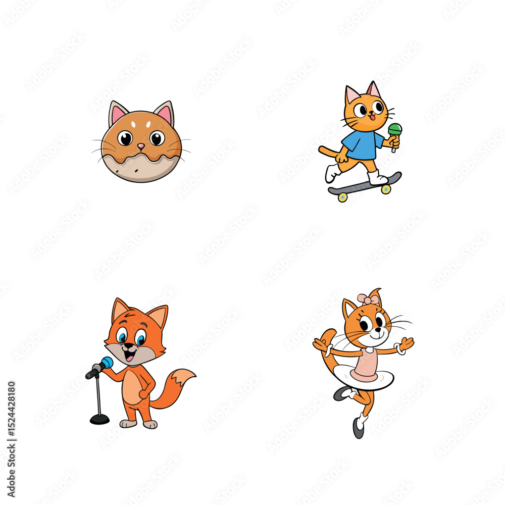 Fototapeta premium Adorable Cartoon Cats Skateboarding, Singing, Dancing & More!
