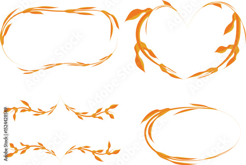 orange colorful ornate decorative outline frames set