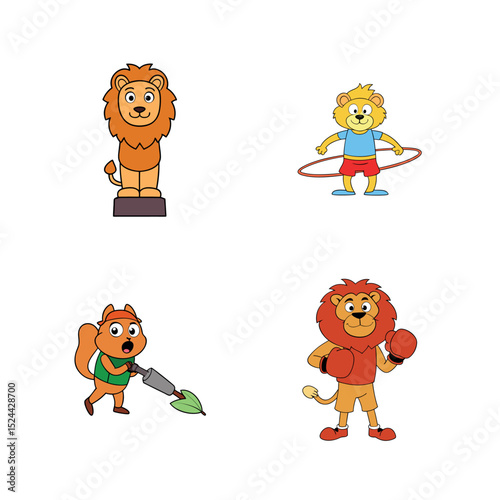 Adorable Cartoon Lions and Squirrel Illustrations Perfect for Kids' Projects