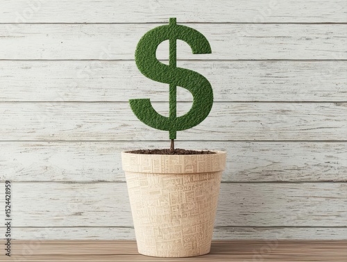 financial agreement and investment with interest rate. Conceptual 3D render of dollar sign growing from signed investment agreement