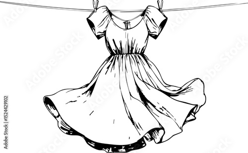 Whimsical dress hanging outdoors backyard natural light artistic viewpoint fashion inspiration