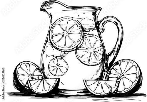 Refreshing lemonade pitcher outdoor setting digital bright atmosphere close-up view summer vibes