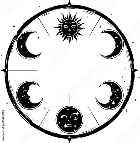 Celestial phase sun and moon cycle graphic design artistic environment symbolic viewpoint astrological