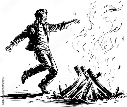 Man performing fire dance outdoor setting intense atmosphere side view cultural expression