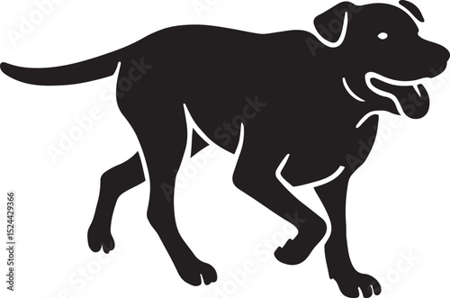 Labrador retriever in motion silhouette, Active pet dog in black white style
