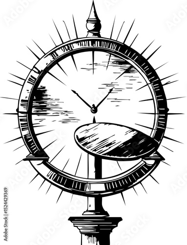 Sundial timepiece displaying shadows outdoor garden vintage style artistic perspective time measurement