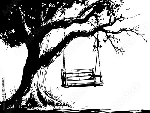 Swinging serenity in nature a peaceful scene under a tree artistic tranquil environment minimalist viewpoint