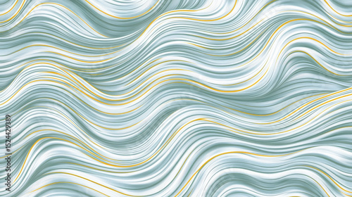 Abstract seamless pattern with flowing topographic wave lines in soft blue and white tones, accented by golden streaks, creating high fidelity and dynamic visual effect