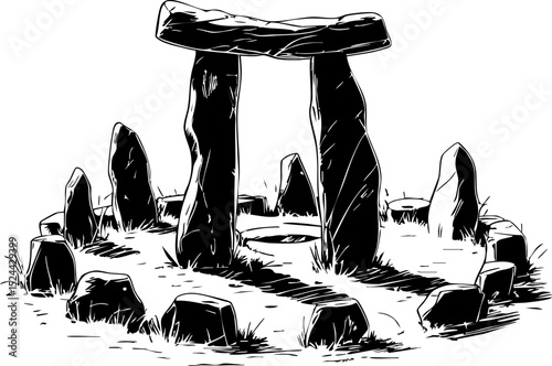 Mysterious stone circle ancient monument england black and white enigmatic atmosphere artistic viewpoint cultural significance