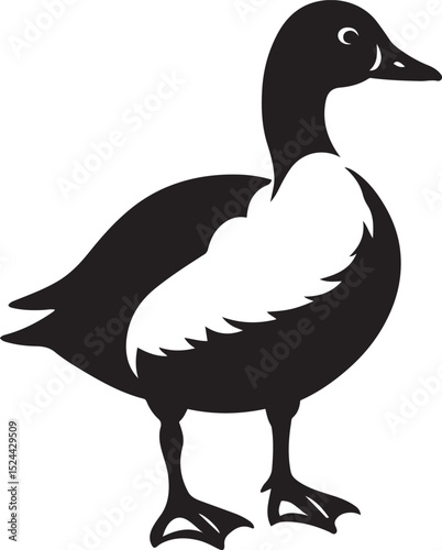 Duck silhouette black and white stylish, Waterfowl bird in clean line art