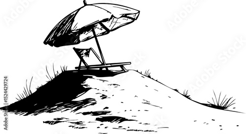 Relaxing beach scene with umbrella and chair coastal paradise digital calm atmosphere artistic perspective