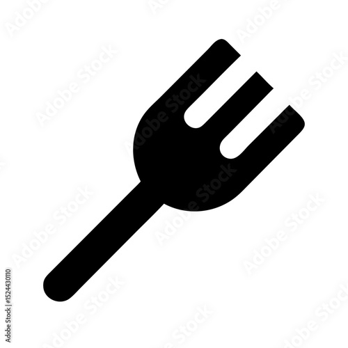 Fork icon: Minimalist black solid line icon of a fork, suitable for restaurant menus, food blogs, and kitchen design projects.