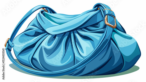 A close-up of a slouchy hobo bag in pastel blue shows relaxed lines and soft leather folds. Casual yet stylish, the piece sits gracefully on a pure white surface.