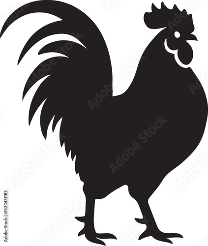 Rooster silhouette simple black design, Farm bird bold minimal illustration