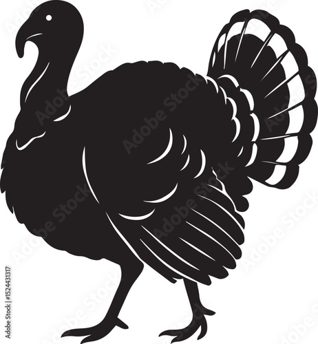 Majestic wild turkey silhouette drawing, Large bird bold minimal sketch
