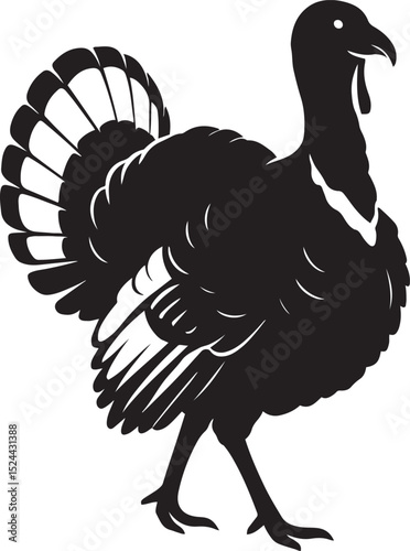 Turkey silhouette elegant black shape, Farm bird minimal clean vector illustration