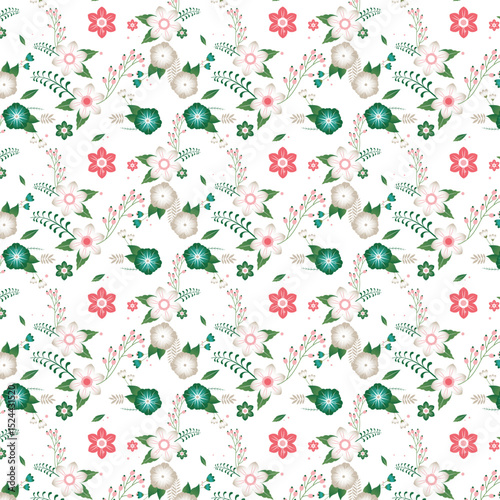 Modern Floral Seamless Background – Decorative Pattern for Fabric & Print, Vintage Flower Seamless Pattern – Repeating Nature-Inspired Art, Seamless Floral Pattern – Hand-Drawn Botanical Background