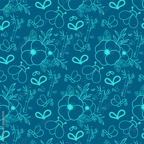 Modern Floral Seamless Background – Decorative Pattern for Fabric & Print, Vintage Flower Seamless Pattern – Repeating Nature-Inspired Art, Seamless Floral Pattern – Hand-Drawn Botanical Background