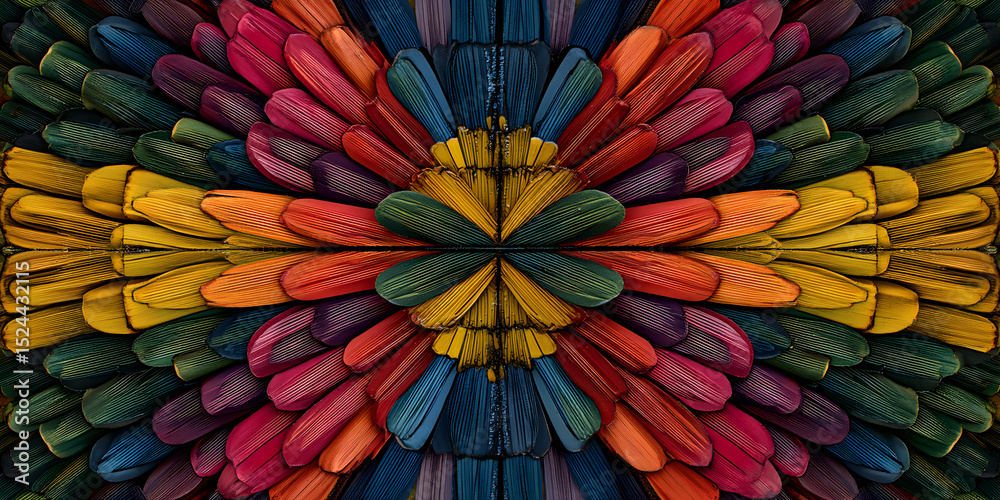 Obraz premium A colorful image of a flower with many different colored feathers