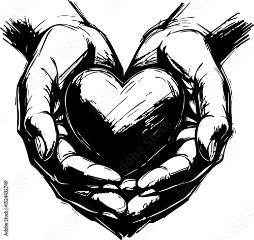 Symbolic gesture of love hands cradling a heart digital art abstract close-up view emotional connection
