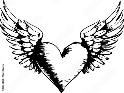 Love symbol with wings artistic creation digital art modern design close-up heartfelt expression