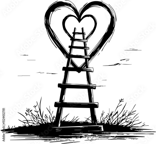 Ladder of love reaching for the heart artistic representation simple design nature background close-up symbol of aspiration