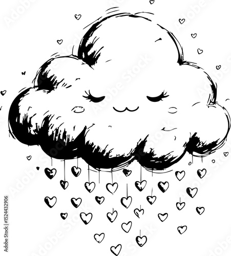Whimsical cloud with heart rain dreamy atmosphere illustrative art playful soft colors for emotional connection
