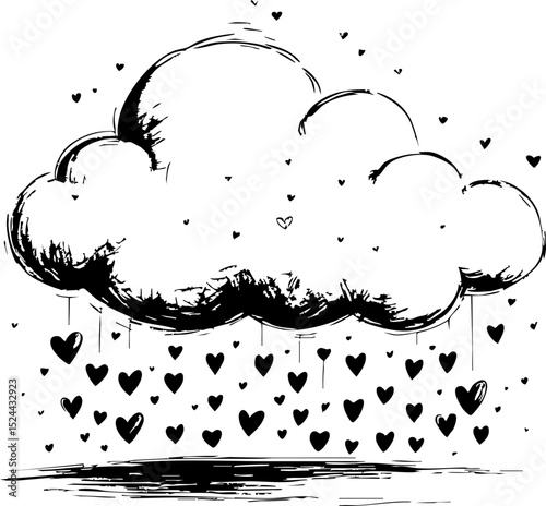 Emotional clouds shedding heart rain whimsical artistic environment creative viewpoint of love and connection