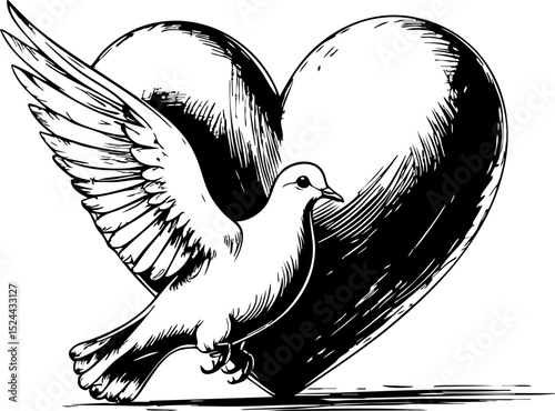 Dove of peace soaring over heart symbol artistic representation abstract art digital illustrations aesthetic perspective
