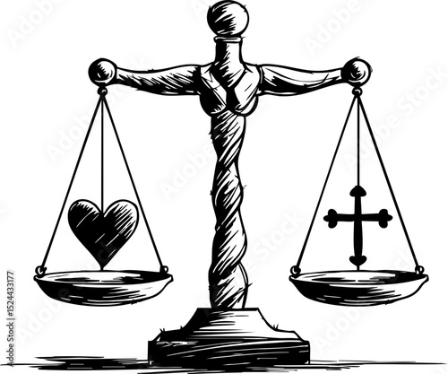 Justice and morality balancing heart and faith in society symbolic scales graphic artistic perspective