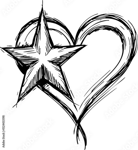 Artistic representation of a star and heart creative design digital drawing abstract style close-up view emotional connection