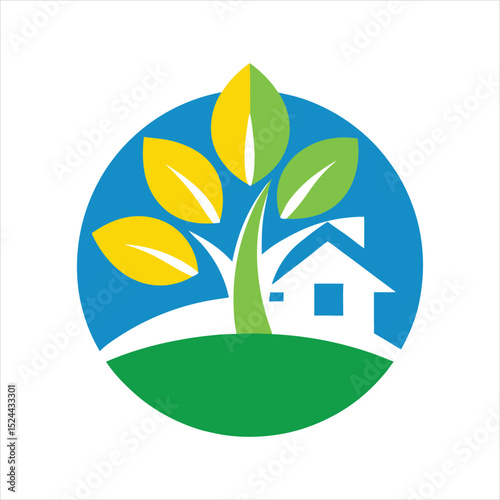  Stylized Green Tree and House Logo Vector