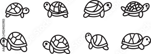 set of line art drawn cute turtles