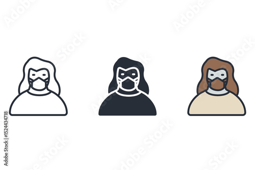 wearing mask icons isolated on White Background. Flat style design
