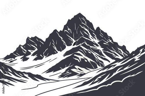 Minimalist mountain landscape illustration featuring snow capped peaks and scenic natural beauty