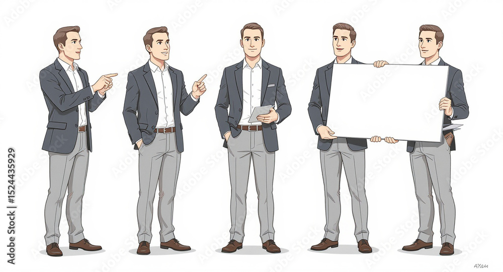 Obraz premium Successful business people in suits stand together, holding blank placards, ready to convey your message