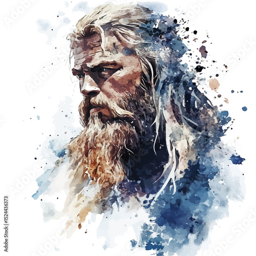 Thor Norse Mythology, watercolor painting vector, high quality, isolated on a white background.