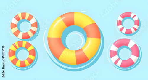 Water float ring, Summer pool accessory, Inflatable tube icon, Swimming float circle, Beach float tube, Pool party float, Safety ring illustration, Lifesaver ring vector, Inflatable donut float, Round