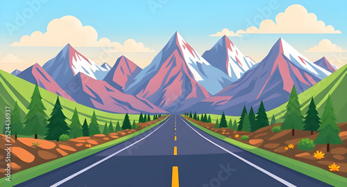 road with mountains background, highland road cartoon, mountain road view, hilltop road illustration, forest path in mountains, mountain road clipart, road in valley cartoon, scenic mountain route, ro