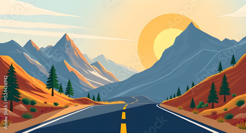 countryside mountain road, cartoon landscape road, road with mountains background, highland road cartoon, mountain road view, hilltop road illustration, forest path in mountains, mountain road clipart