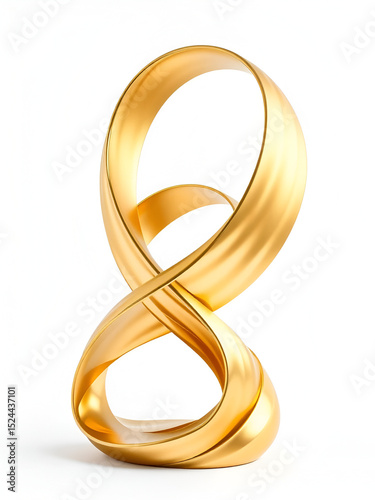 elegant golden wave sculpture isolated on pristine white background fluid ribbonlike form with metallic sheen creating a sense of movement and luxury
