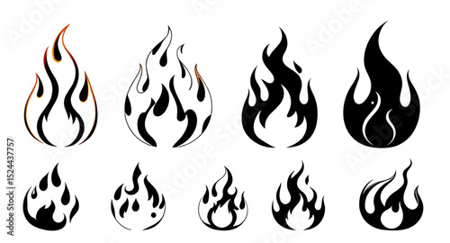 Set of fire flames, Fire flame vector set, Flame icon collection, Burning flames set, Fire icon pack, Realistic fire flames, Cartoon fire flames, Abstract fire set, Blazing flames vector, Fire symbols
