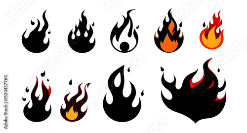 Set of fire flames, Fire flame vector set, Flame icon collection, Burning flames set, Fire icon pack, Realistic fire flames, Cartoon fire flames, Abstract fire set, Blazing flames vector, Fire symbols